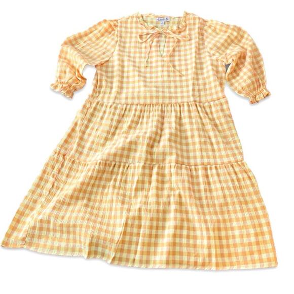 Nanette Lepore Gingham Tie Neck Keyhole 3/4 Sleeve Dress Cottage mini tiered π» - Picture 4 of 10